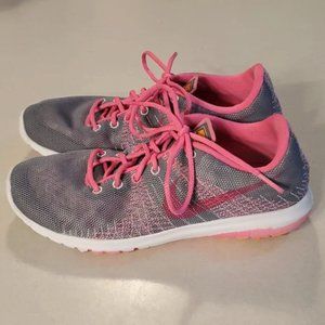 Nike Youth Girl's Flex Fury Running Shoes Gray and Pink Size 3.5